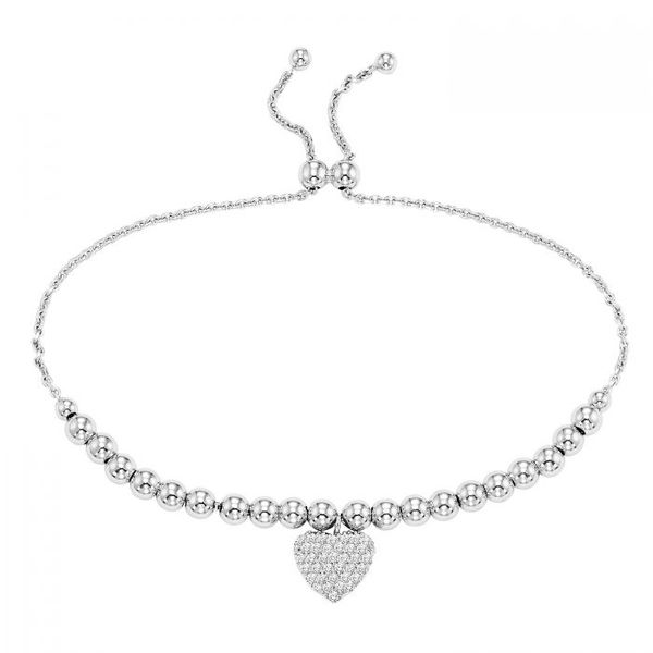 Dangle Heart Adjustable Bolo Bracelet with cubic zirconia SVS Fine Jewelry Oceanside, NY