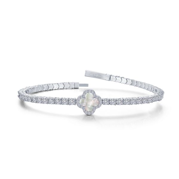 Lafonn Simulated Diamond and Mother of Pearl Clover Station FlexTennis Bracelet, 2.40ctw SVS Fine Jewelry Oceanside, NY