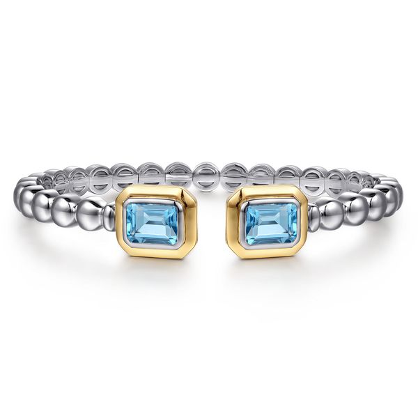 Gabriel & Co. Bujukan Gold, Silver, & Blue Topaz Bangle SVS Fine Jewelry Oceanside, NY