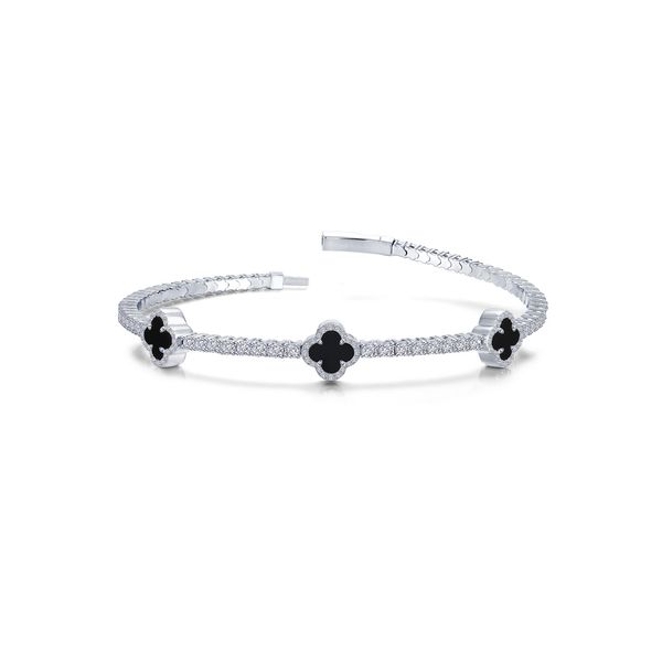 Lafonn Simulated Diamond Flexible Onyx Clover Station Tennis Bracelet, 2.40ctw SVS Fine Jewelry Oceanside, NY