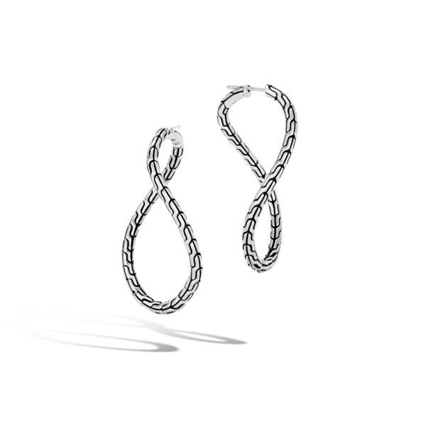 John Hardy Women's Classic Chain Silver Twisted Hoop Earrings. SVS Fine Jewelry Oceanside, NY
