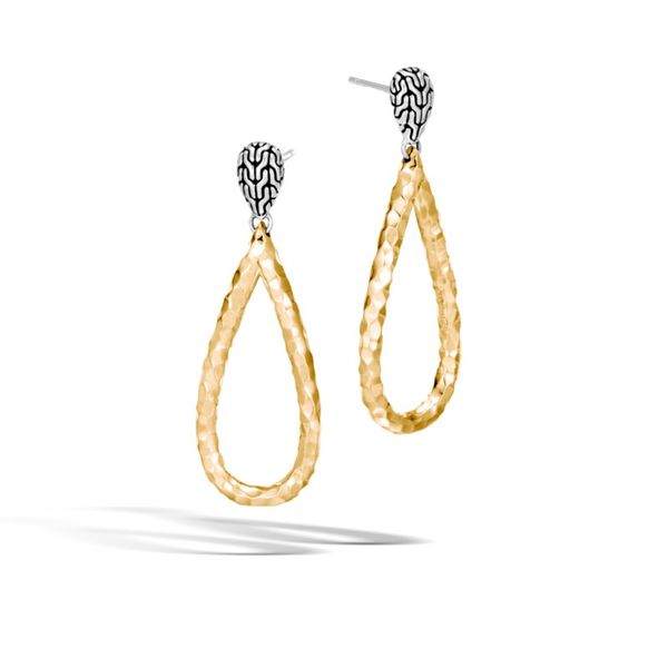 John Hardy Women's Classic Chain Hammered Gold & Silver Teardrop Earrings. SVS Fine Jewelry Oceanside, NY