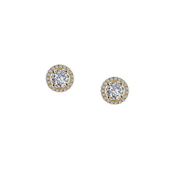 Lafonn Yellow Gold Plated Sterling Silver Round Halo Studs SVS Fine Jewelry Oceanside, NY