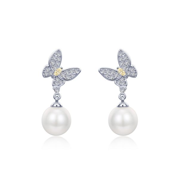 Lafonn Silver Cultured Freshwater Pearl Butterfly Earrings SVS Fine Jewelry Oceanside, NY