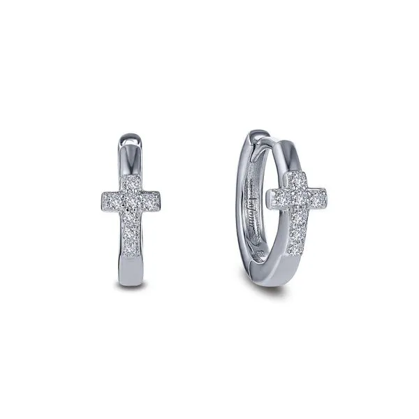 Lafonn Silver Pave Cross Huggie Earrings, 0.21cttw SVS Fine Jewelry Oceanside, NY