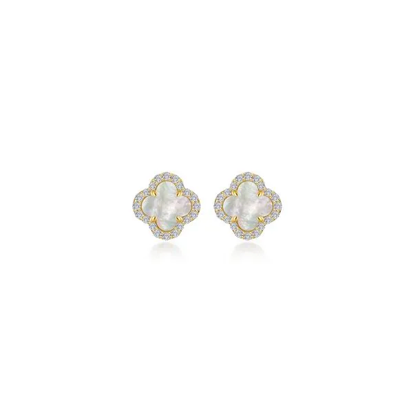 Lafonn Yellow Gold Plated Simulated Diamond Clover Stud Earrings SVS Fine Jewelry Oceanside, NY