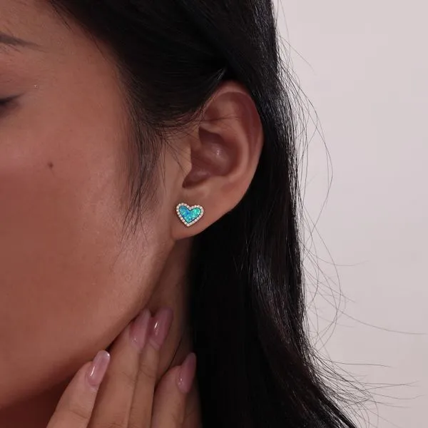 Lafonn Yellow Gold Plated Simulated Opal Heart Earrings Image 2 SVS Fine Jewelry Oceanside, NY