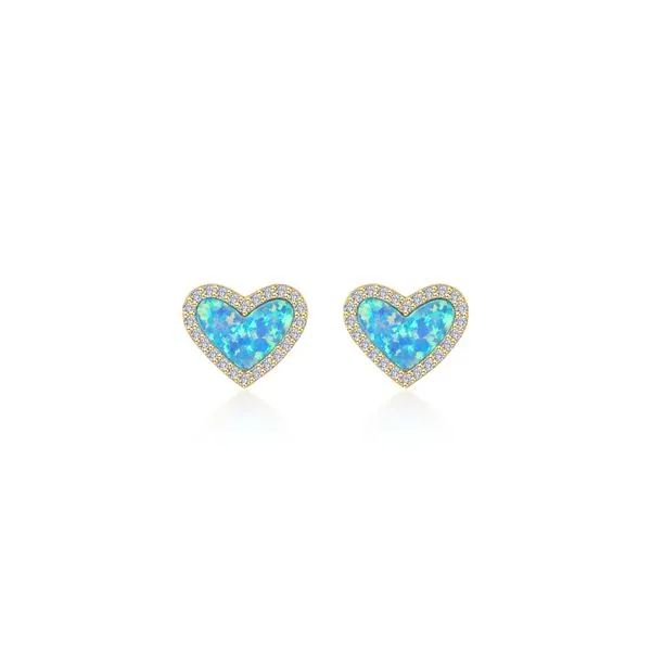 Lafonn Yellow Gold Plated Simulated Opal Heart Earrings SVS Fine Jewelry Oceanside, NY