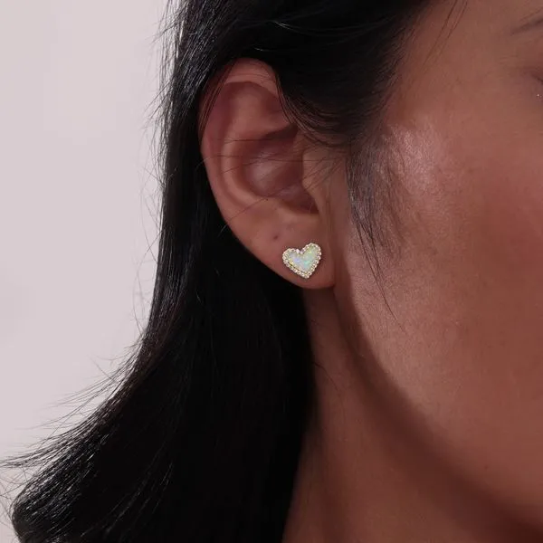 Lafonn Yellow Gold Plated Simulated Opal Heart Earrings Image 2 SVS Fine Jewelry Oceanside, NY