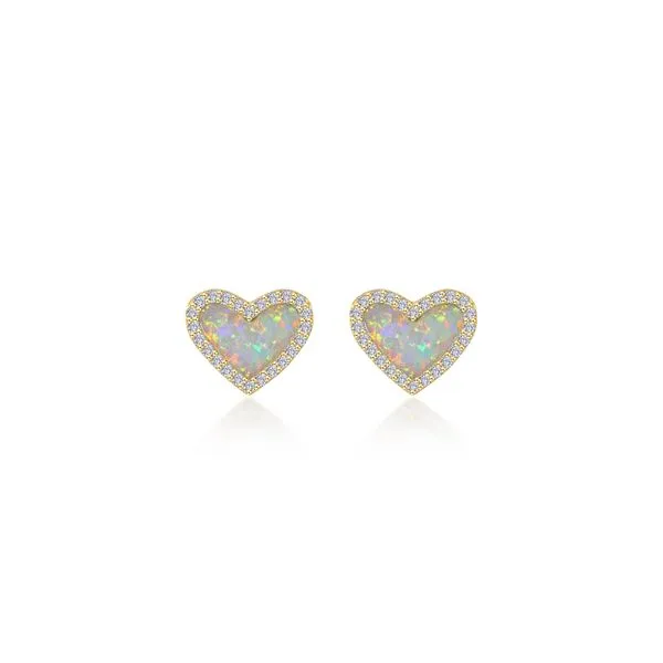 Lafonn Yellow Gold Plated Simulated Opal Heart Earrings SVS Fine Jewelry Oceanside, NY