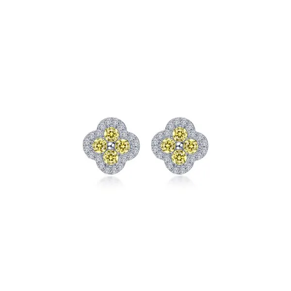 Lafonn Simualted Canary Diamond Halo Clover Stud Earrings...