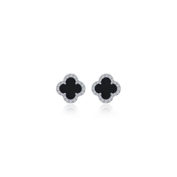 Lafonn Simulated Diamond and Onyx Halo Clover Stud Earrings