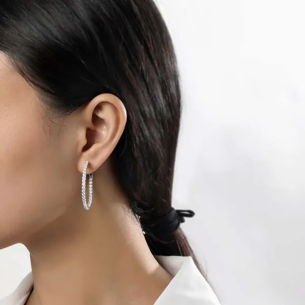 Lafonn Simulated Diamond Hoop Earrings, 2.64ctw Image 2 SVS Fine Jewelry Oceanside, NY