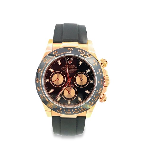 Rolex Daytona 116515LN Rose Gold Black Dial Oysterflex Bracelet Image 2 SVS Fine Jewelry Oceanside, NY