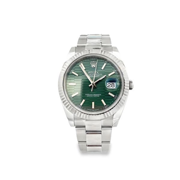 Rolex Datejust 41 Mint Green Fluted Motif Dial 126334 Oyster Image 2 SVS Fine Jewelry Oceanside, NY
