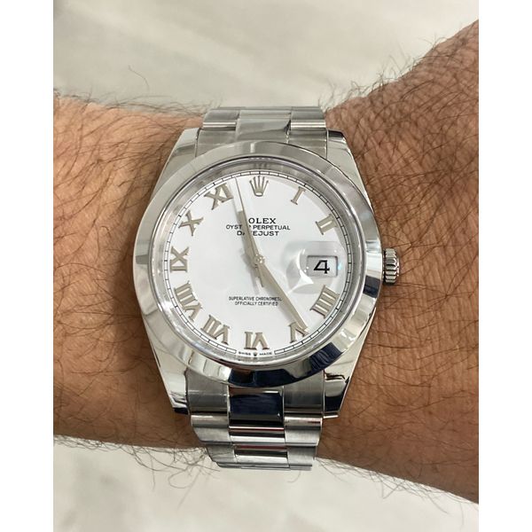 Pre-Owned Rolex Datejust 41 126300 White Roman Dial Oystersteel SVS Fine Jewelry Oceanside, NY