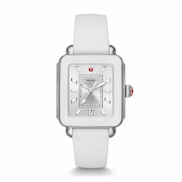 Michele Watch Deco Sport Stainless Steel and White Silicone Watch SVS Fine Jewelry Oceanside, NY