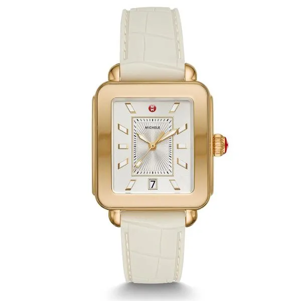 Michele Watch Deco Sport Gold Tone - Vanilla Embossed Silicone Watch SVS Fine Jewelry Oceanside, NY