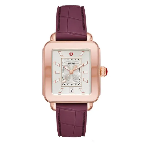 Michele Watch Deco Sport Pink Gold-Tone Plum Embossed Silicone Watch SVS Fine Jewelry Oceanside, NY