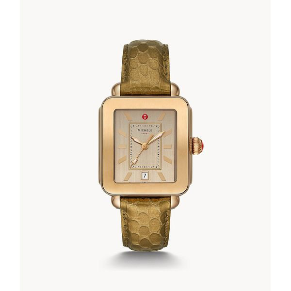 Michele Watch Deco Sport Beige Embossed-Leather Watch SVS Fine Jewelry Oceanside, NY