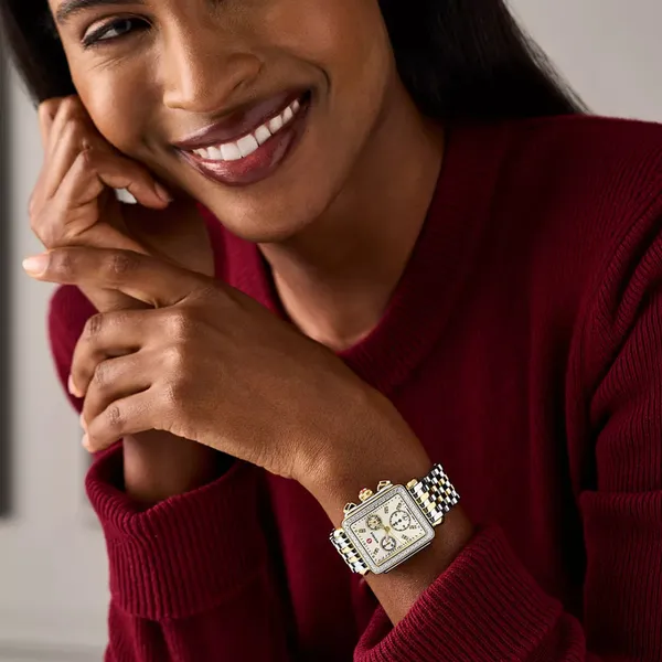 Michele Watch Deco Two-Tone 18K Gold Diamond Watch Image 3 SVS Fine Jewelry Oceanside, NY