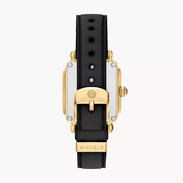 MICHELE Deco Sport Mid Watch, Black Silicone Band, 31mm Gold-Tone Image 2 SVS Fine Jewelry Oceanside, NY
