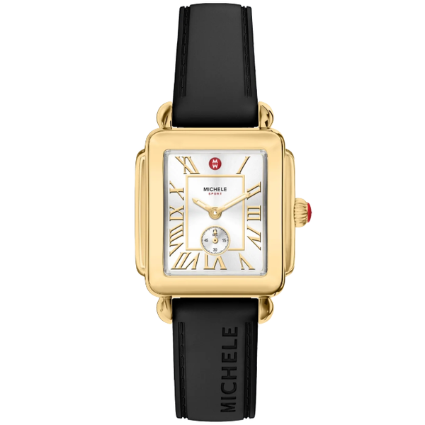 Michele Watch Deco Sport Mid Gold-Tone Black Watch SVS Fine Jewelry Oceanside, NY