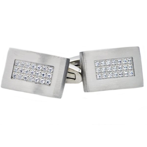 Men's Stainless Steel Cuff Links With Cubic Zirconia SVS Fine Jewelry Oceanside, NY