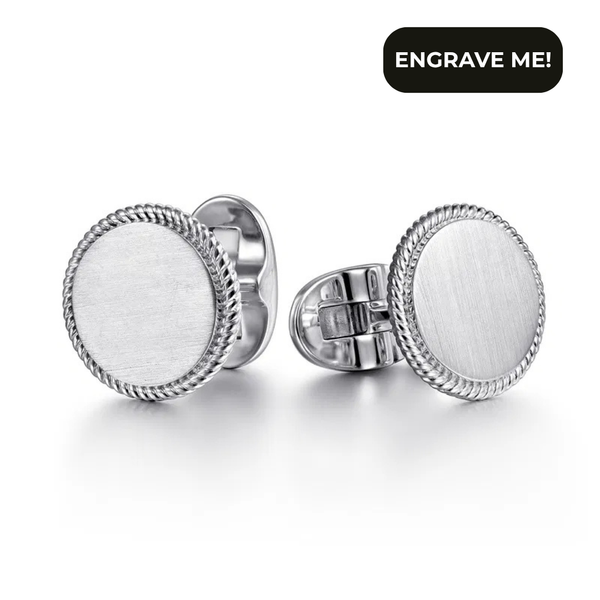 Gabriel Round Cufflinks Twisted Rope Trim - Sterling Silver SVS Fine Jewelry Oceanside, NY