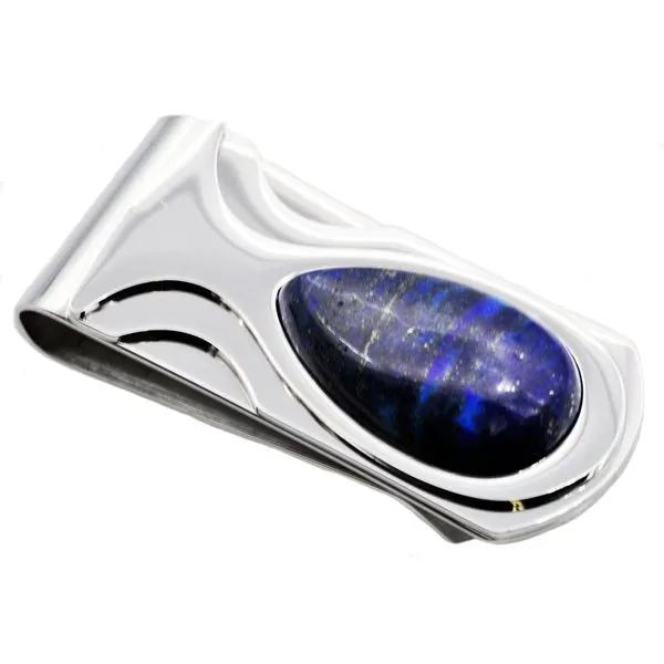 Men's Genuine Blue Tiger Eye Stainless Steel Money Clip SVS Fine Jewelry Oceanside, NY