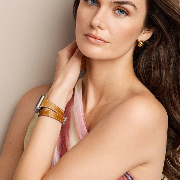 MICHELE Brown Leather Double Wrap Band for Apple Watch Image 3 SVS Fine Jewelry Oceanside, NY