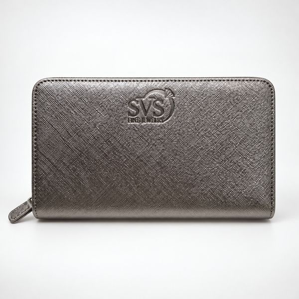 SVS Travel Jewelry Case, Silver Metallic Leather SVS Fine Jewelry Oceanside, NY