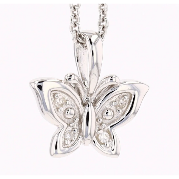 Children's Sterling Silver Diamond .02 Butterfly Pendant on 15