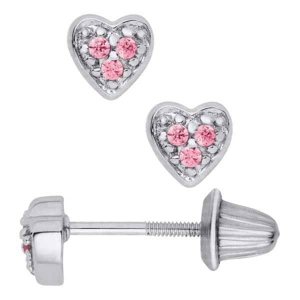 Sterling Silver Heart Earrings with Pink CZ's Swede's Jewelers East Windsor, CT