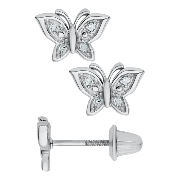 Sterling Silver Butterfly Earrings with .04 TCW Diamond Swede's Jewelers East Windsor, CT