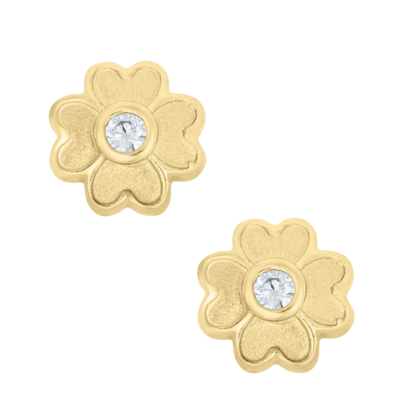 Children's 14Kt Yellow Gold Flower CZ Safety-back Stud Earrings Swede's Jewelers East Windsor, CT