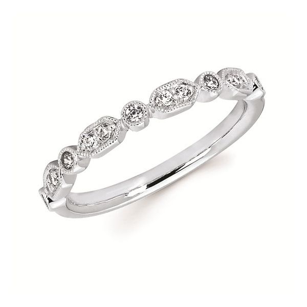 14K White Diamond I-I1 Milgrain Gold Band Ring .14cts Size 6.5 Swede's Jewelers East Windsor, CT