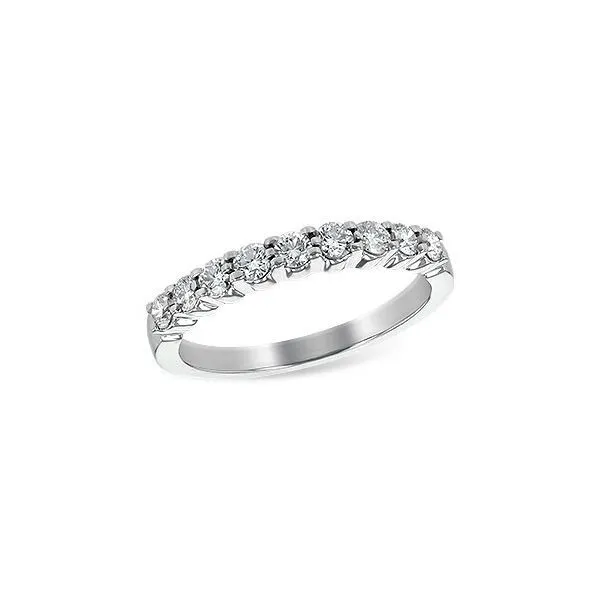 Allison Kaufman 14Kt White Gold Band with 9 round brilliant briliant cut 0.50tw G SI1 - SI2 Diamonds shared prongs Swede's Jewelers East Windsor, CT