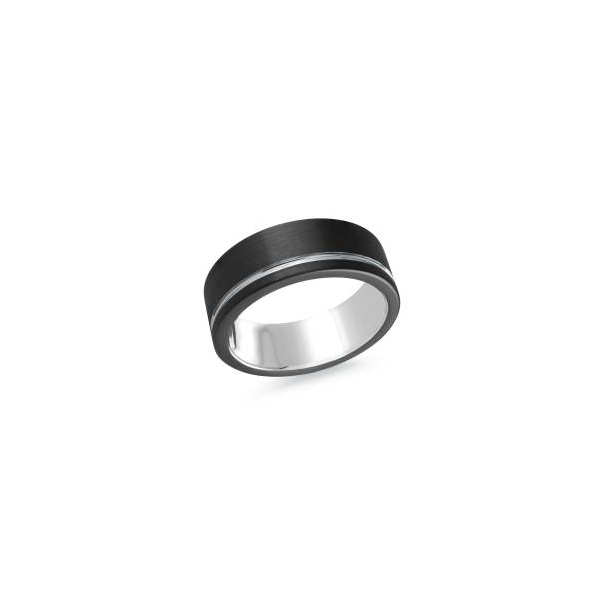 Tungsten Black with Silver Tone Inlay Wedding Band Size 9.5 Swede's Jewelers East Windsor, CT