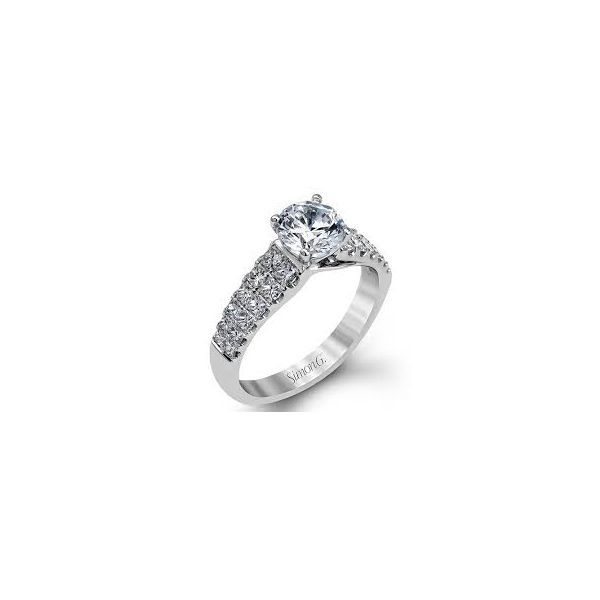 Simon G 18K White Gold  Engagement Ring With 12 Princess Cuts On Each Side Totaling .92 Cts. size 61/2 (Price does not include c Swede's Jewelers East Windsor, CT