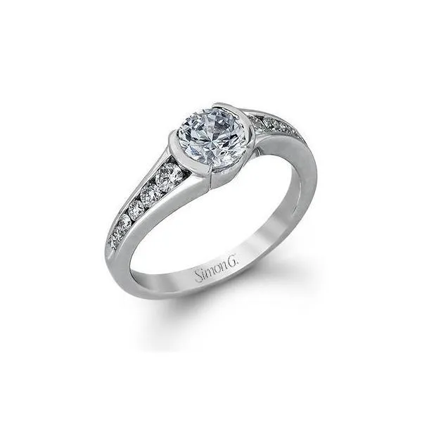 Simon G 18K White Gold Engagement Ring with Twelve Full Cut Round Diamonds In a Tapered Channel Shank  G/H Color and VS Clarity  Swede's Jewelers East Windsor, CT