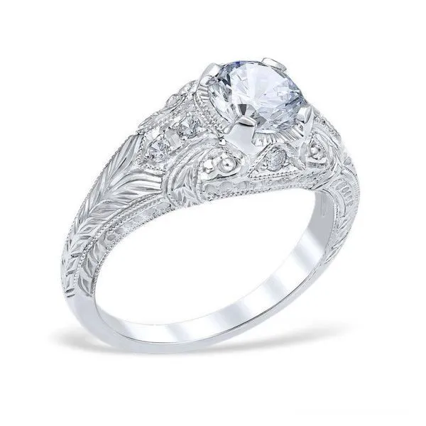 Platinum Engraved Filagree Ring with Round Diamonds Swede's Jewelers East Windsor, CT