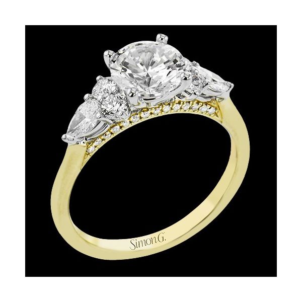 Simon G 18K 2 Tone yellow & white gold Semi Mount Engagement Ring with 4) round brilliand Diamonds .35ct & 2) pear shape Diamonds .28ct size 6.5 (Cent Swede's Jewelers East Windsor, CT
