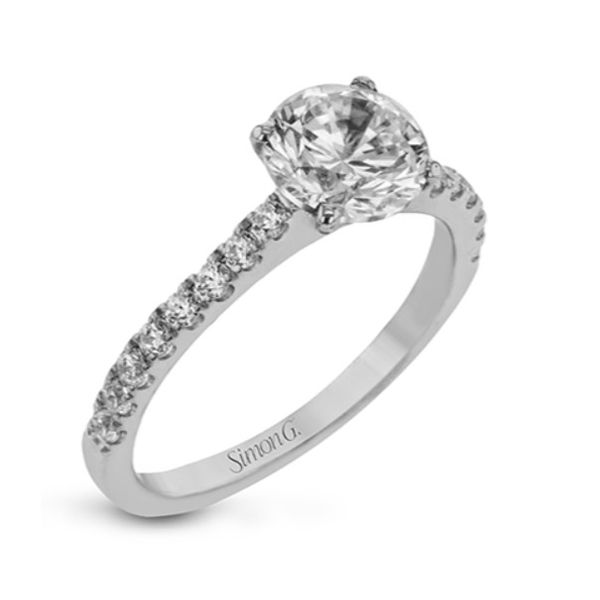 Simon G Round Cut Engagement Ring In 18K White Gold With Diamonds Swede's Jewelers East Windsor, CT