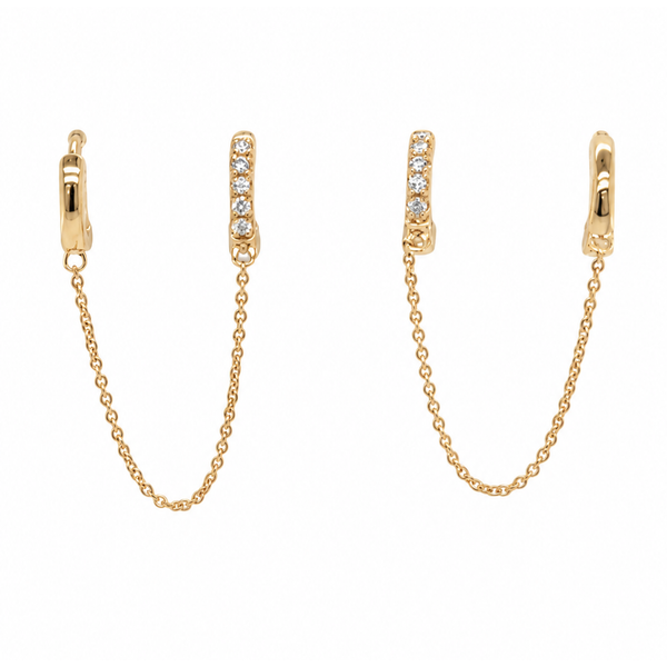 14Kt Yellow Gold Diamond Double Huggle Chain Earrings Swede's Jewelers East Windsor, CT