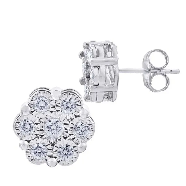 10Kt White Gold 0.75CTW Diamond Cluster Earrings. Swede's Jewelers East Windsor, CT