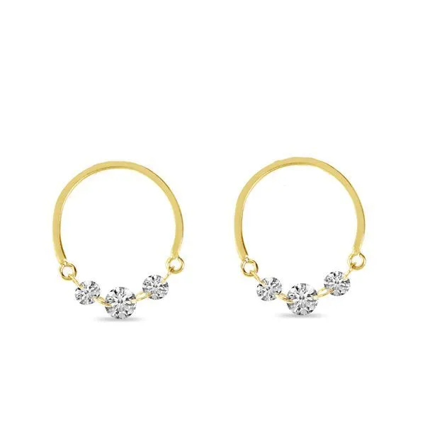 14kt Yellow Gold Half Circle Dangle Diamond Earrings Swede's Jewelers East Windsor, CT
