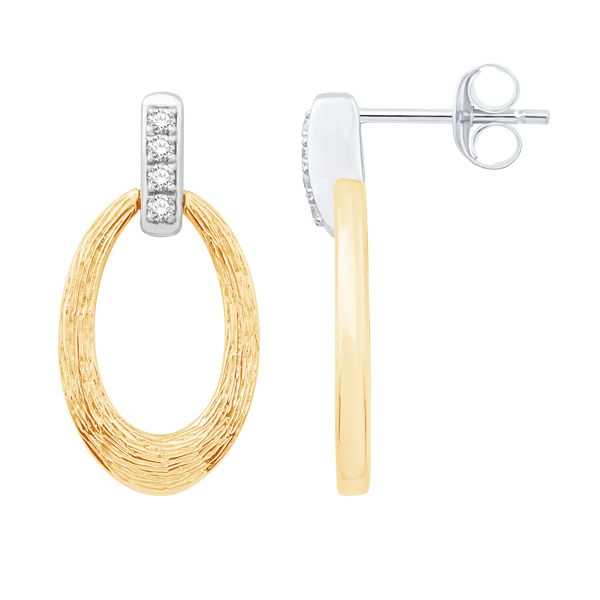 14Kt Gold 2-Tone Oval Drop Earrings with Diamonds Swede's Jewelers East Windsor, CT