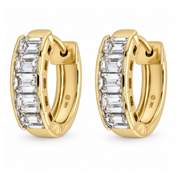 14Kt Yellow Gold Emerald-cut Diamond 1.309CTW G-H/SI Huggie Earrings Swede's Jewelers East Windsor, CT