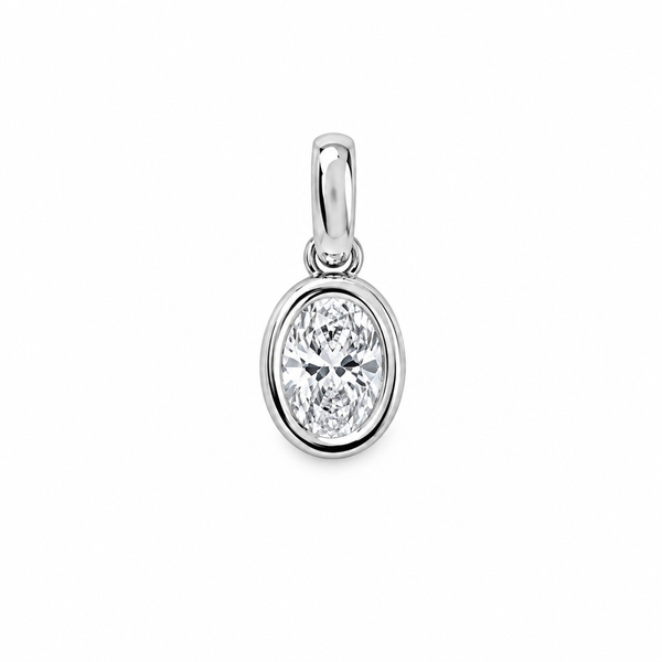 14Kt White Gold Oval Lab-grown Diamond Bezel-set Pendant Swede's Jewelers East Windsor, CT
